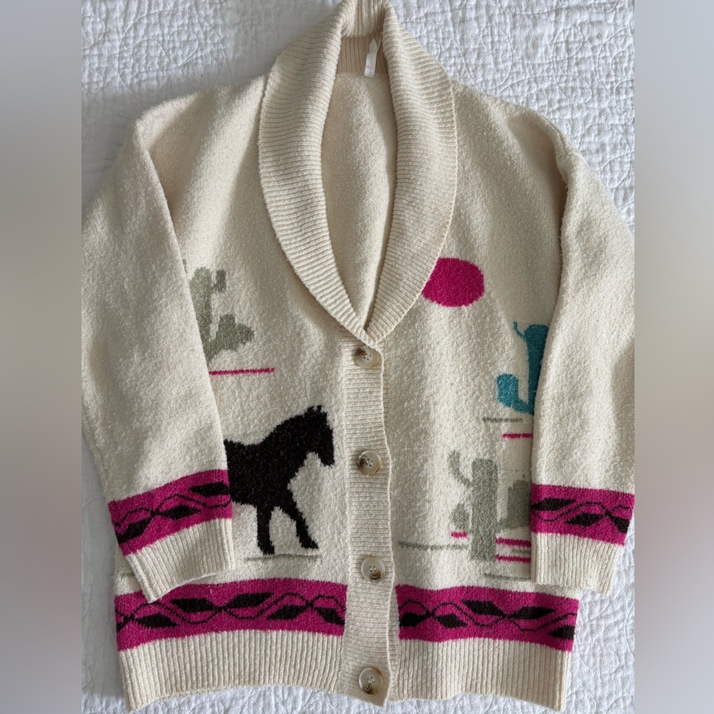 Dreamers by Debut Cream Western-Inspired Horse Button Cardigan Sweater Small - Picture 2 of 4